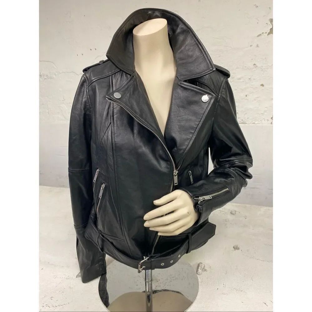 NASTY GAL Collection • Black Leather Lined Biker Jacket • Ladies Size 6 • NWT